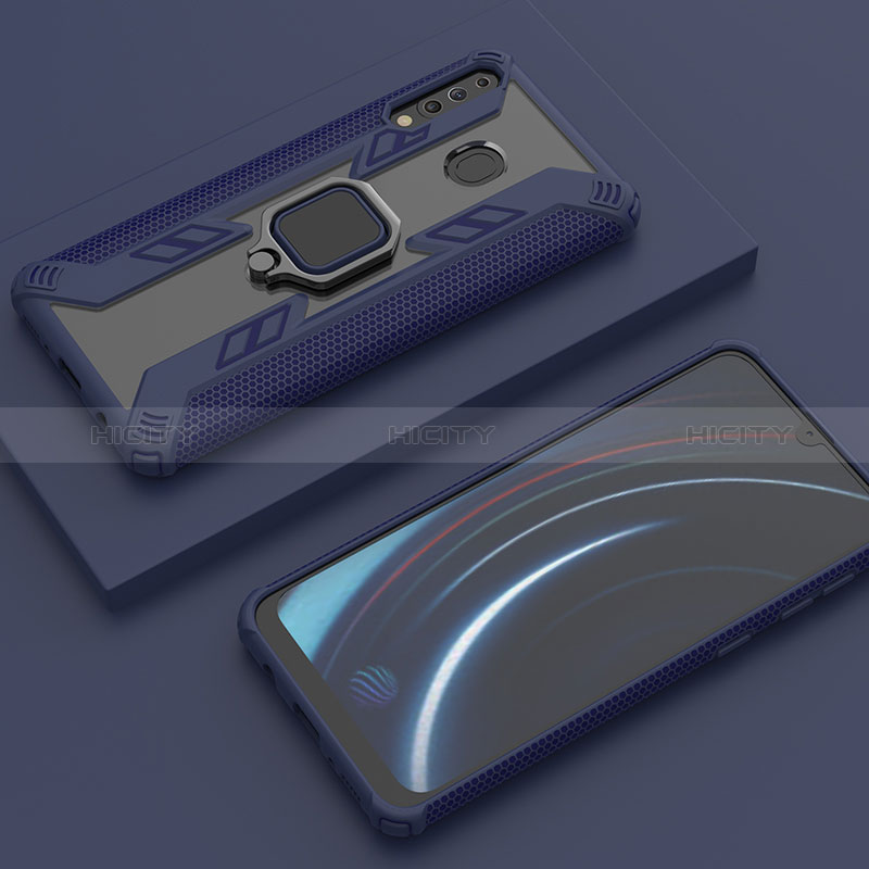 Custodia Silicone e Plastica Opaca Cover con Magnetico Anello Supporto S06 per Samsung Galaxy A40s Blu