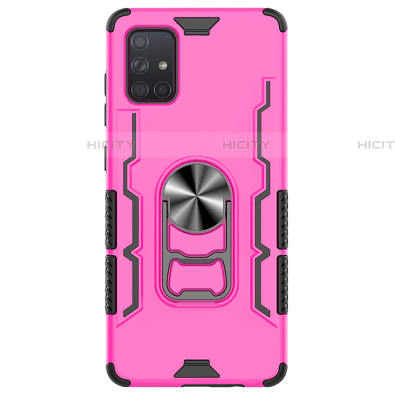 Custodia Silicone e Plastica Opaca Cover con Magnetico Anello Supporto S06 per Samsung Galaxy A71 5G