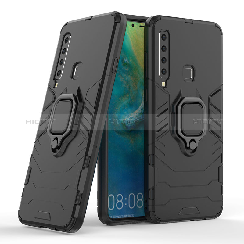 Custodia Silicone e Plastica Opaca Cover con Magnetico Anello Supporto S06 per Samsung Galaxy A9s Nero