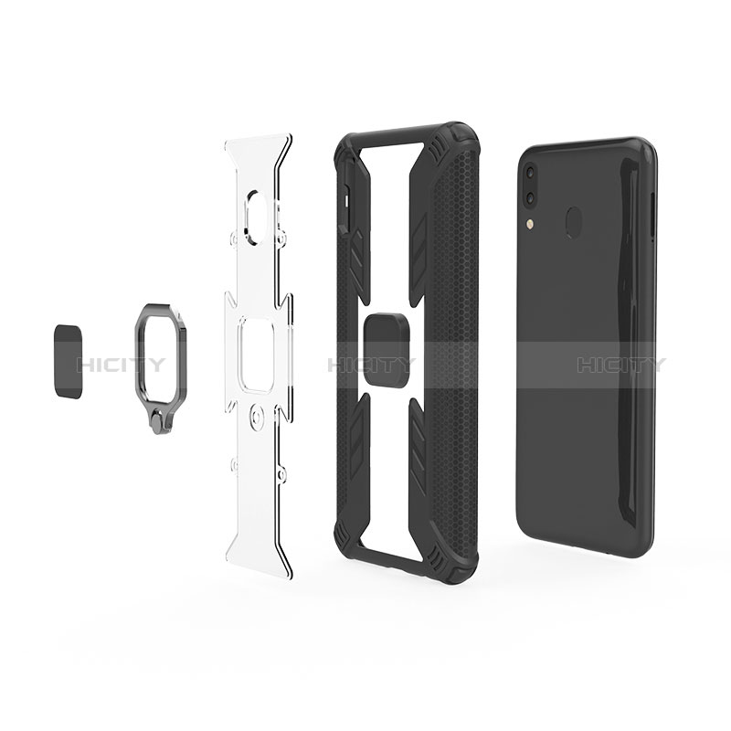 Custodia Silicone e Plastica Opaca Cover con Magnetico Anello Supporto S06 per Samsung Galaxy M20