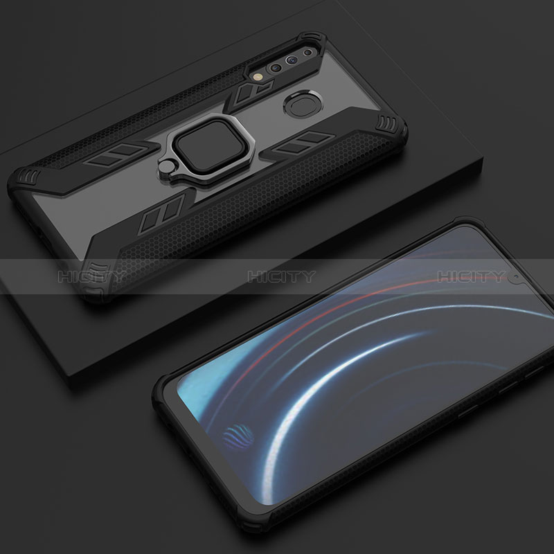 Custodia Silicone e Plastica Opaca Cover con Magnetico Anello Supporto S06 per Samsung Galaxy M30 Nero