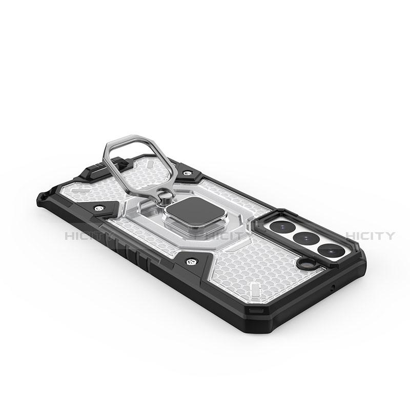 Custodia Silicone e Plastica Opaca Cover con Magnetico Anello Supporto S06 per Samsung Galaxy S21 5G