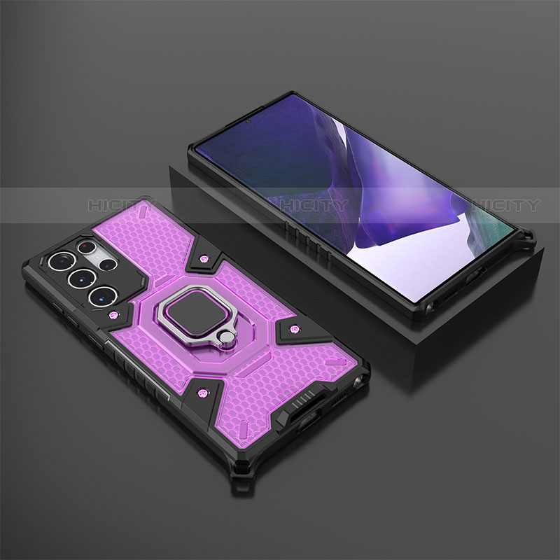 Custodia Silicone e Plastica Opaca Cover con Magnetico Anello Supporto S06 per Samsung Galaxy S23 Ultra 5G Viola