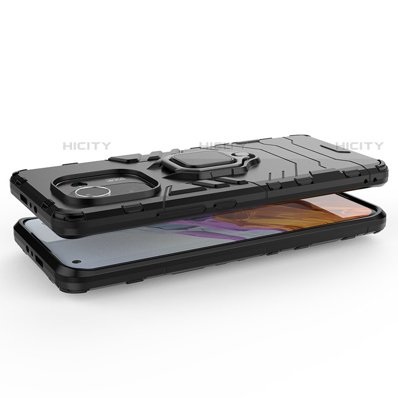 Custodia Silicone e Plastica Opaca Cover con Magnetico Anello Supporto S06 per Xiaomi Mi 11 Pro 5G