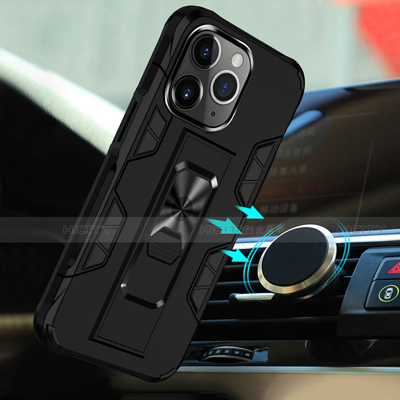 Custodia Silicone e Plastica Opaca Cover con Magnetico Anello Supporto S07 per Apple iPhone 13 Pro Max