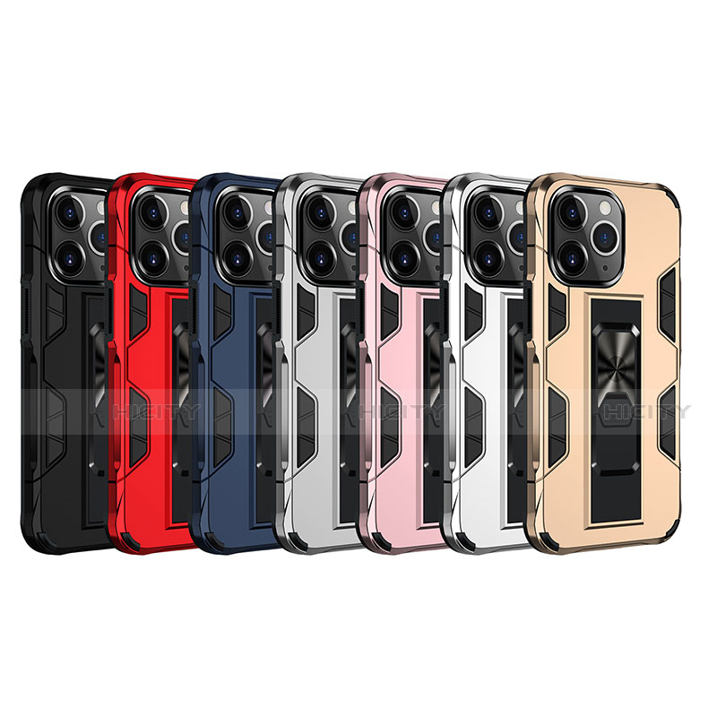 Custodia Silicone e Plastica Opaca Cover con Magnetico Anello Supporto S07 per Apple iPhone 13 Pro Max