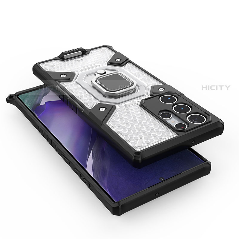Custodia Silicone e Plastica Opaca Cover con Magnetico Anello Supporto S07 per Samsung Galaxy S22 Ultra 5G