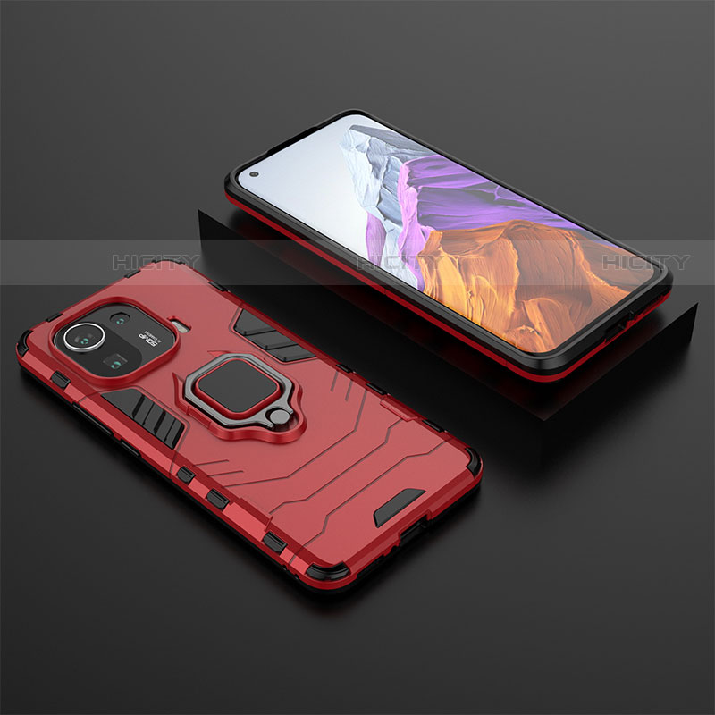 Custodia Silicone e Plastica Opaca Cover con Magnetico Anello Supporto S07 per Xiaomi Mi 11 Pro 5G