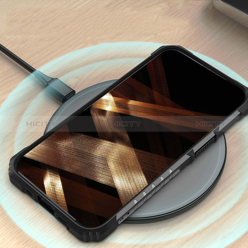 Custodia Silicone e Plastica Opaca Cover con Magnetico Anello Supporto S08 per Apple iPhone 14 Pro Max