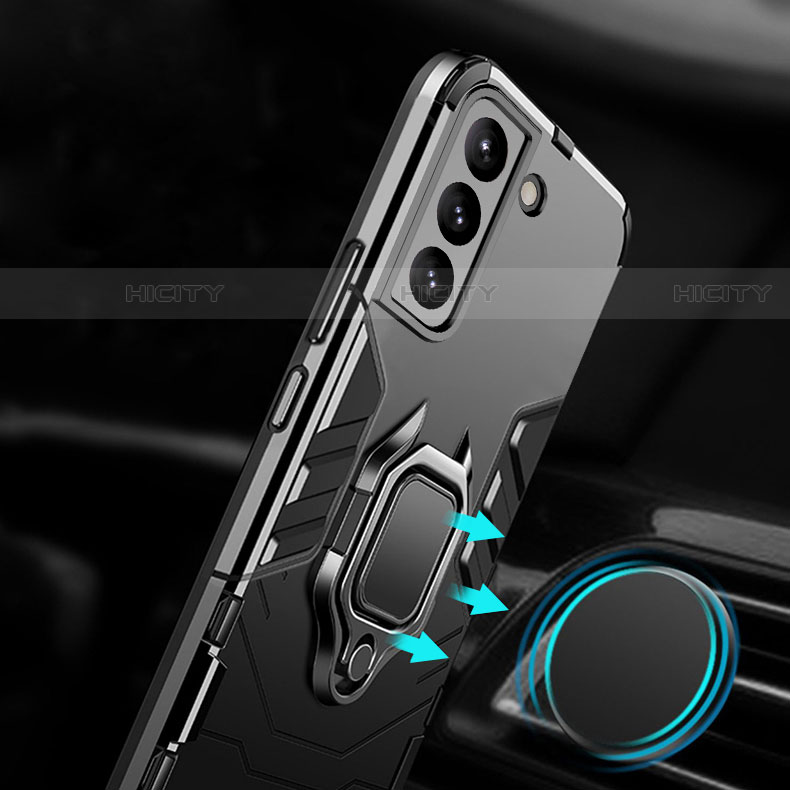 Custodia Silicone e Plastica Opaca Cover con Magnetico Anello Supporto S08 per Samsung Galaxy S21 5G
