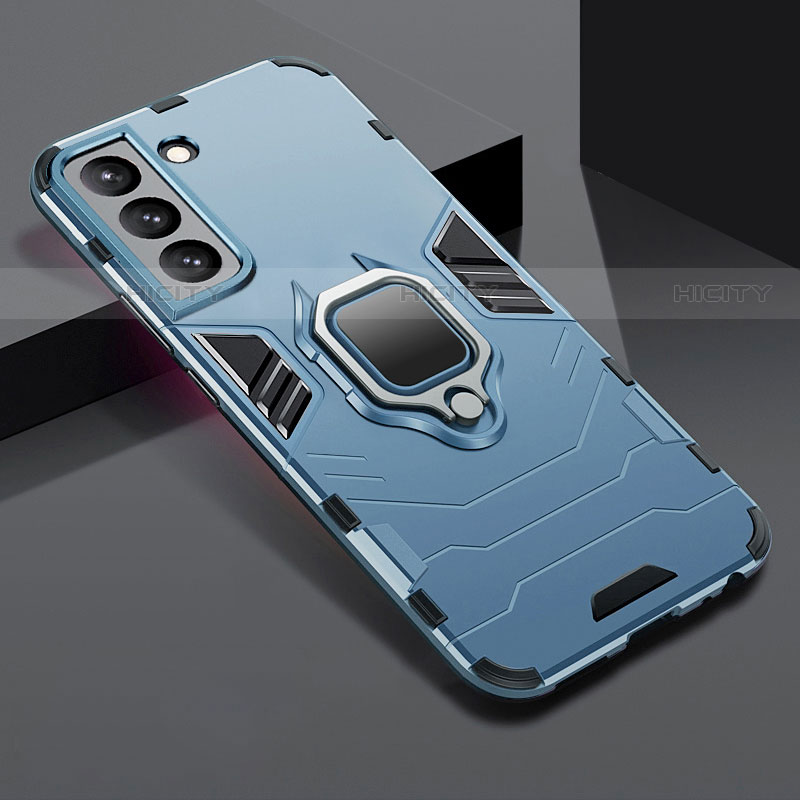 Custodia Silicone e Plastica Opaca Cover con Magnetico Anello Supporto S08 per Samsung Galaxy S21 5G Blu