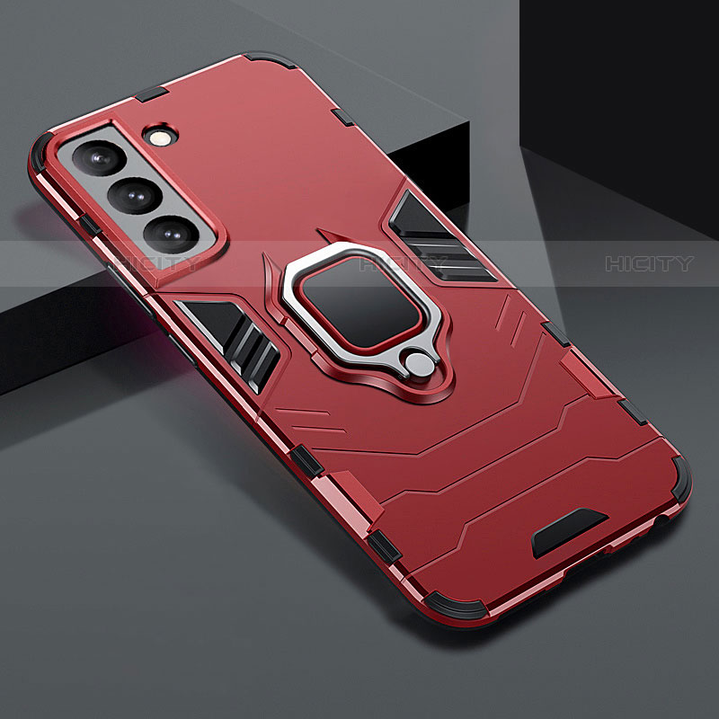 Custodia Silicone e Plastica Opaca Cover con Magnetico Anello Supporto S08 per Samsung Galaxy S21 5G Rosso