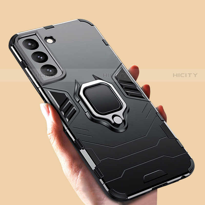 Custodia Silicone e Plastica Opaca Cover con Magnetico Anello Supporto S08 per Samsung Galaxy S21 FE 5G