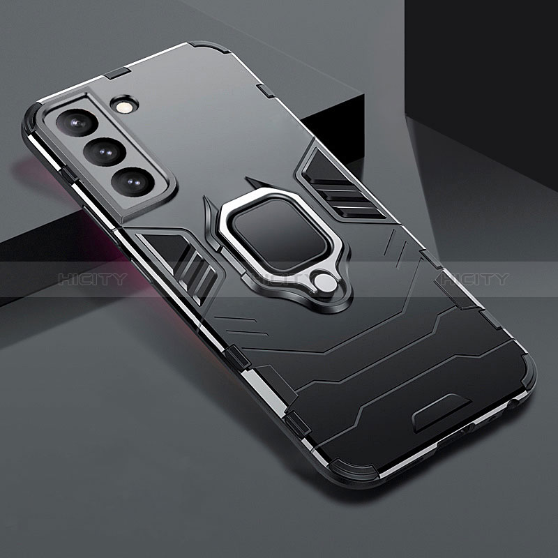 Custodia Silicone e Plastica Opaca Cover con Magnetico Anello Supporto S08 per Samsung Galaxy S24 5G Nero