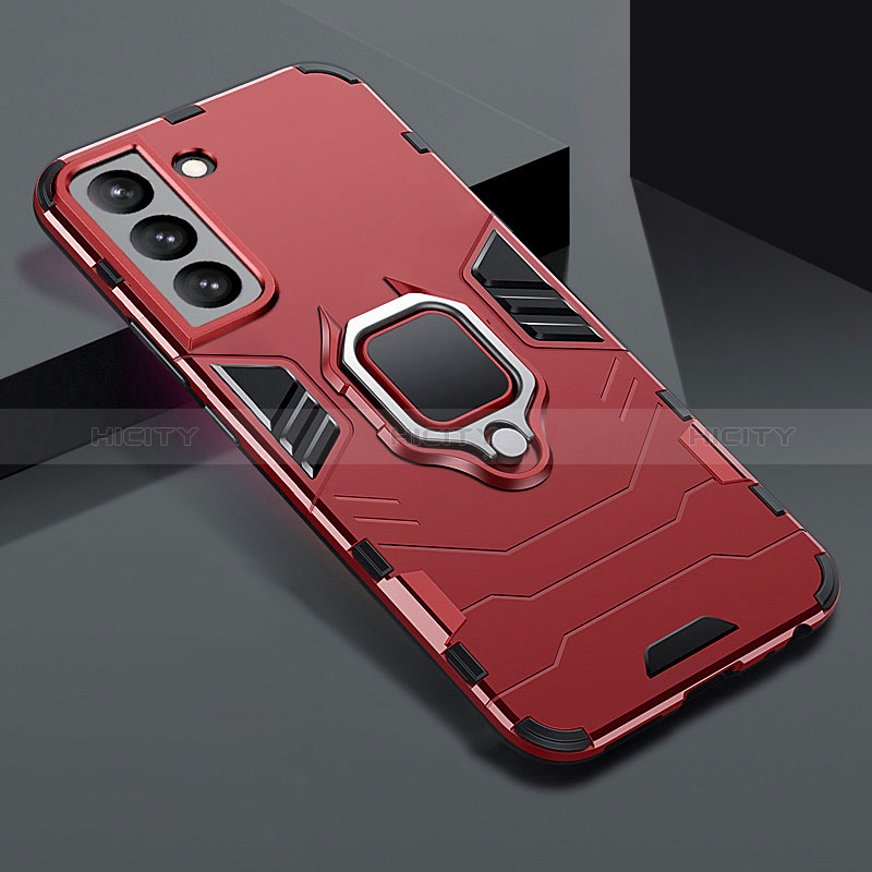 Custodia Silicone e Plastica Opaca Cover con Magnetico Anello Supporto S08 per Samsung Galaxy S24 Plus 5G Rosso