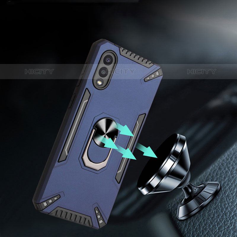 Custodia Silicone e Plastica Opaca Cover con Magnetico Anello Supporto T01 per Samsung Galaxy M02