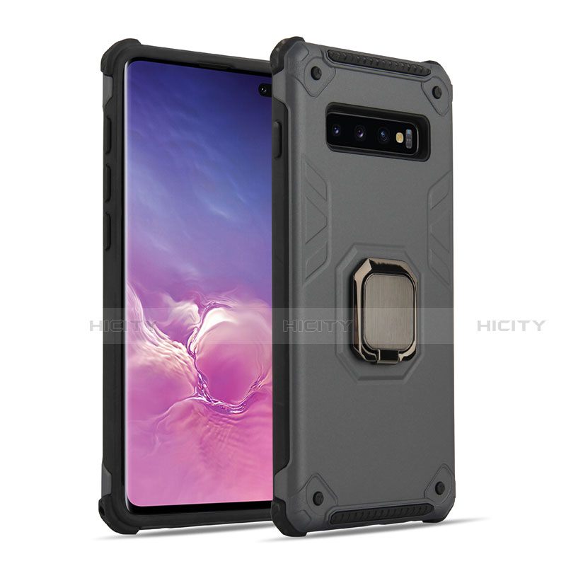 Custodia Silicone e Plastica Opaca Cover con Magnetico Anello Supporto T01 per Samsung Galaxy S10 Plus Grigio