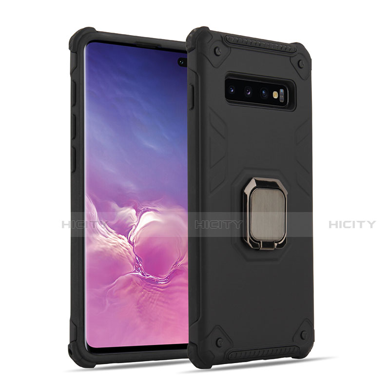 Custodia Silicone e Plastica Opaca Cover con Magnetico Anello Supporto T01 per Samsung Galaxy S10 Plus Nero