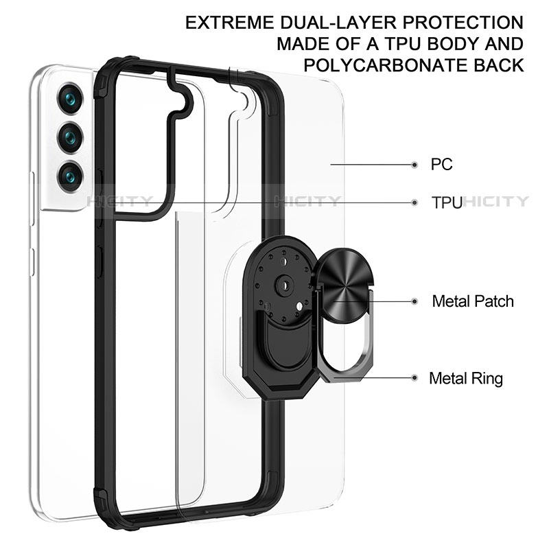 Custodia Silicone e Plastica Opaca Cover con Magnetico Anello Supporto T01 per Samsung Galaxy S21 Plus 5G