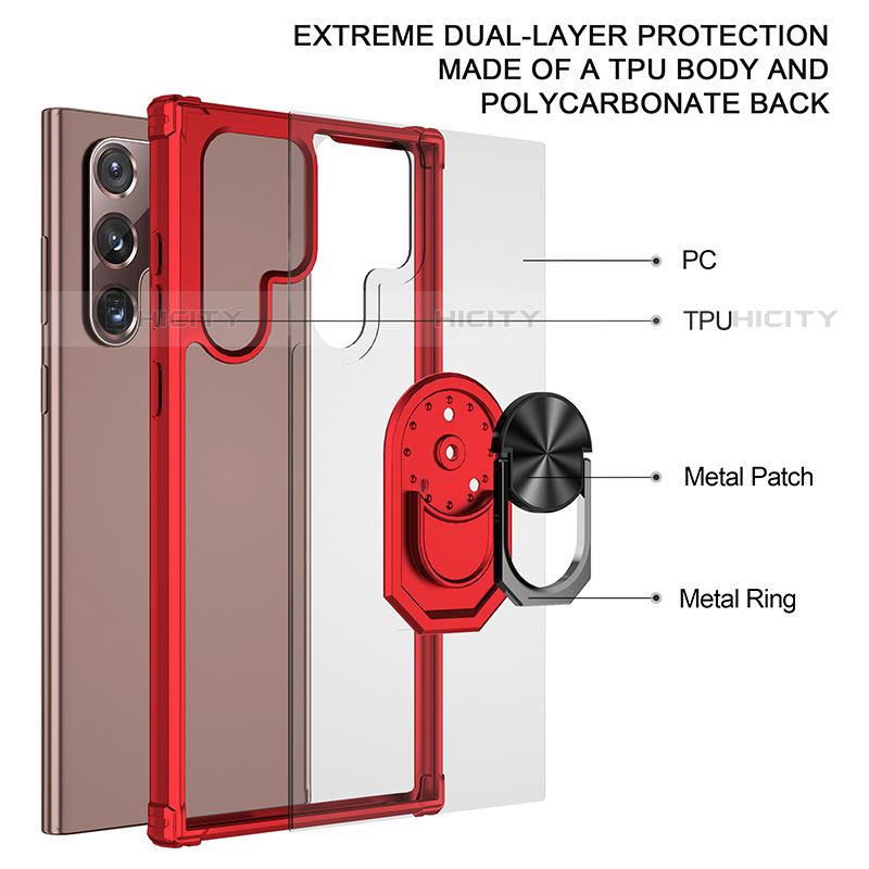 Custodia Silicone e Plastica Opaca Cover con Magnetico Anello Supporto T01 per Samsung Galaxy S22 Ultra 5G