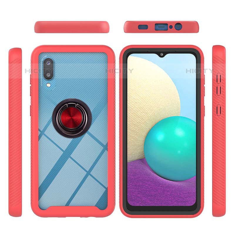 Custodia Silicone e Plastica Opaca Cover con Magnetico Anello Supporto T02 per Samsung Galaxy M02