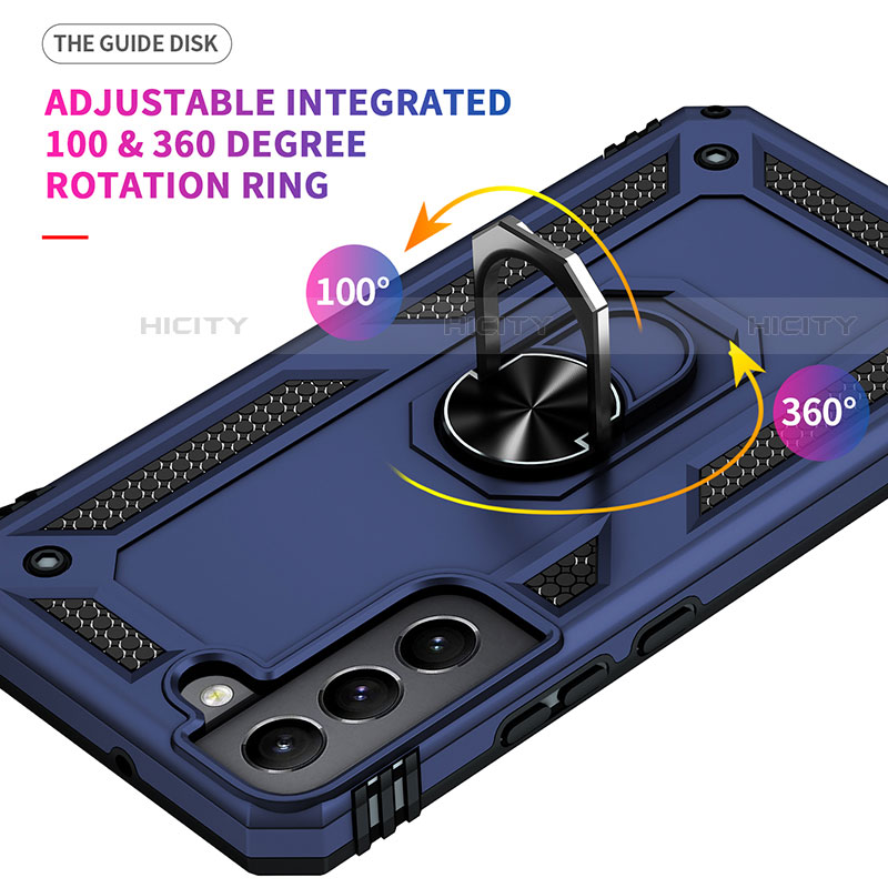 Custodia Silicone e Plastica Opaca Cover con Magnetico Anello Supporto T02 per Samsung Galaxy S21 FE 5G