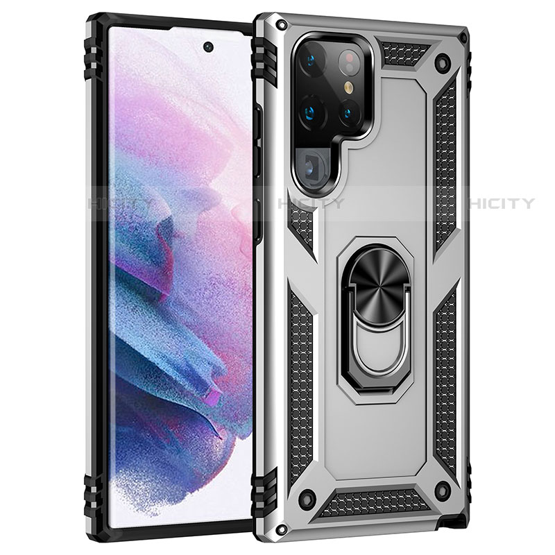 Custodia Silicone e Plastica Opaca Cover con Magnetico Anello Supporto T02 per Samsung Galaxy S21 Ultra 5G