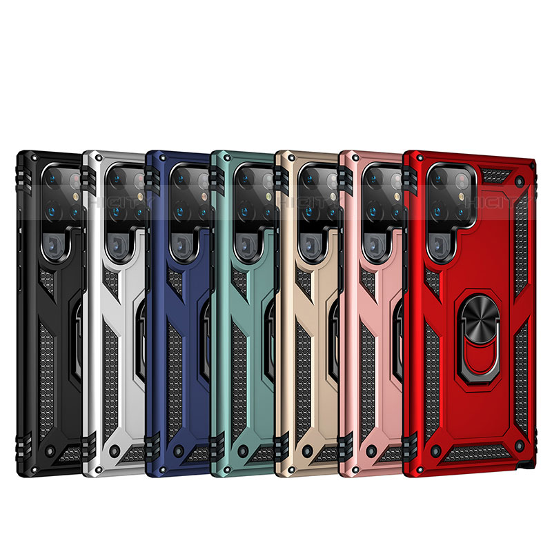 Custodia Silicone e Plastica Opaca Cover con Magnetico Anello Supporto T02 per Samsung Galaxy S21 Ultra 5G