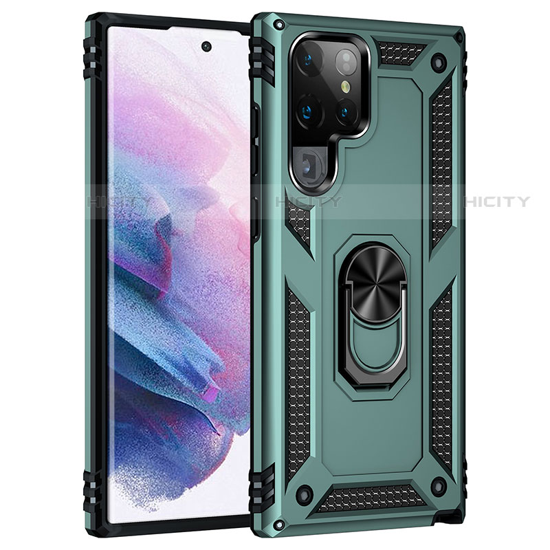 Custodia Silicone e Plastica Opaca Cover con Magnetico Anello Supporto T02 per Samsung Galaxy S21 Ultra 5G Verde