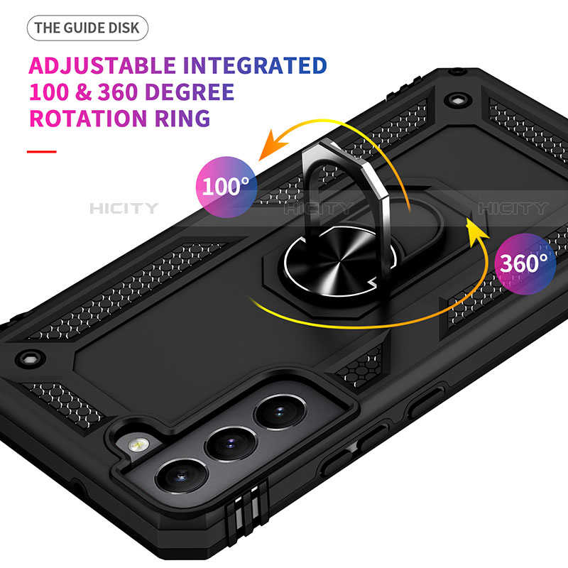 Custodia Silicone e Plastica Opaca Cover con Magnetico Anello Supporto T03 per Samsung Galaxy S22 5G