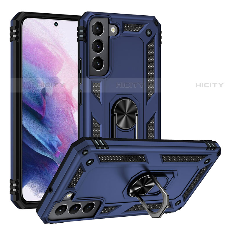 Custodia Silicone e Plastica Opaca Cover con Magnetico Anello Supporto T03 per Samsung Galaxy S22 Plus 5G Blu