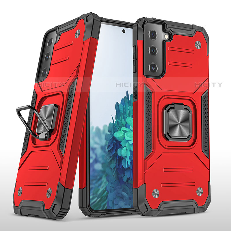 Custodia Silicone e Plastica Opaca Cover con Magnetico Anello Supporto T04 per Samsung Galaxy S21 FE 5G