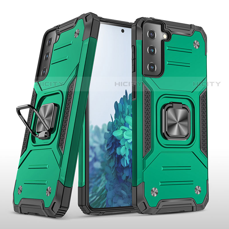 Custodia Silicone e Plastica Opaca Cover con Magnetico Anello Supporto T04 per Samsung Galaxy S21 FE 5G Verde