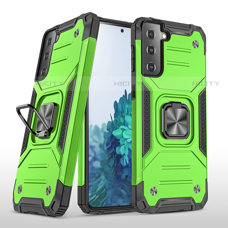 Custodia Silicone e Plastica Opaca Cover con Magnetico Anello Supporto T04 per Samsung Galaxy S21 FE 5G Verde Pastello