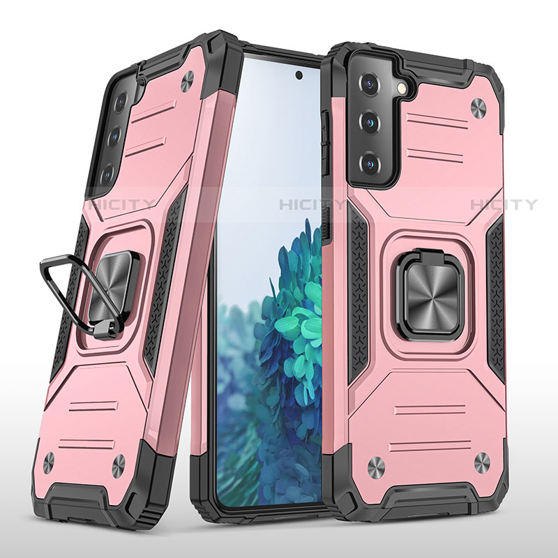 Custodia Silicone e Plastica Opaca Cover con Magnetico Anello Supporto T04 per Samsung Galaxy S21 Plus 5G Oro Rosa