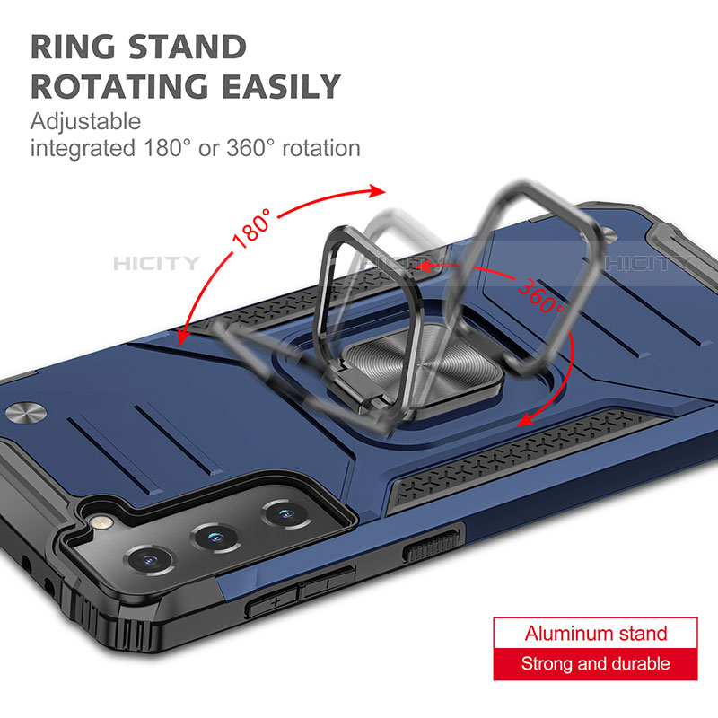 Custodia Silicone e Plastica Opaca Cover con Magnetico Anello Supporto T05 per Samsung Galaxy S21 5G