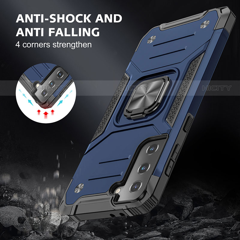 Custodia Silicone e Plastica Opaca Cover con Magnetico Anello Supporto T05 per Samsung Galaxy S21 Plus 5G