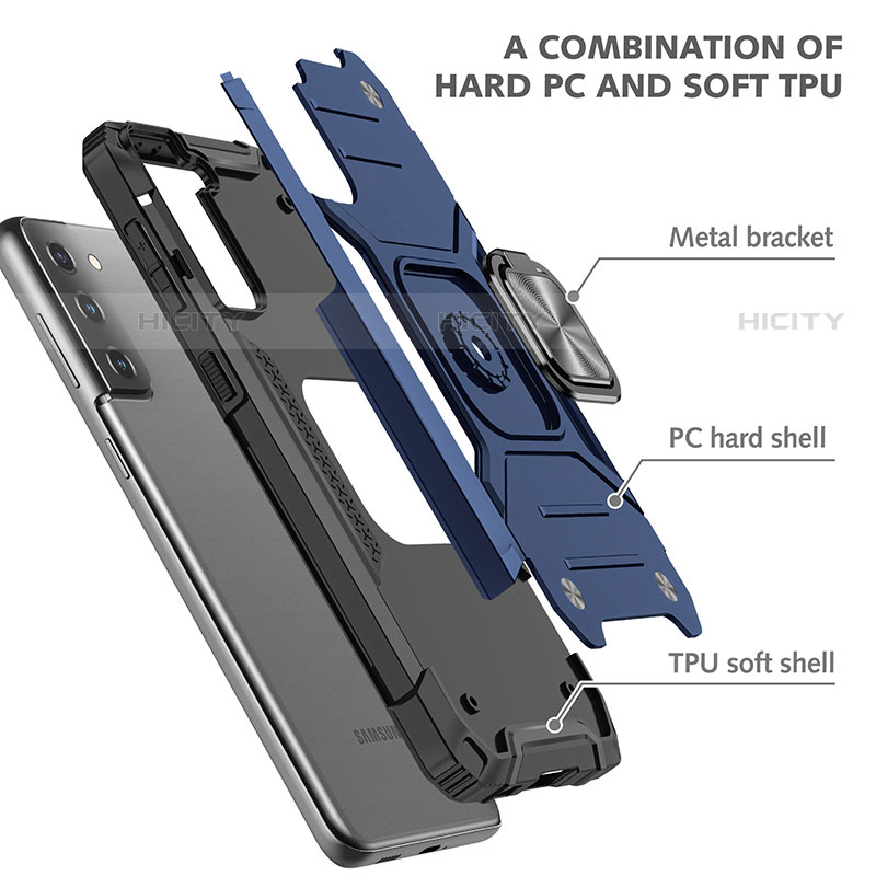 Custodia Silicone e Plastica Opaca Cover con Magnetico Anello Supporto T05 per Samsung Galaxy S21 Plus 5G