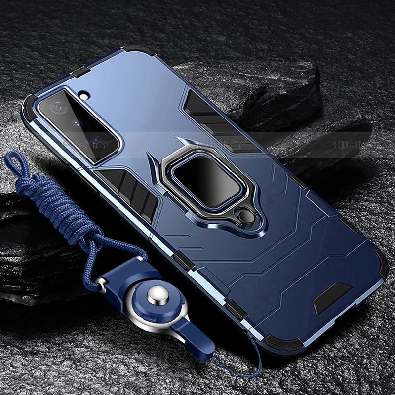Custodia Silicone e Plastica Opaca Cover con Magnetico Anello Supporto T06 per Samsung Galaxy S21 FE 5G