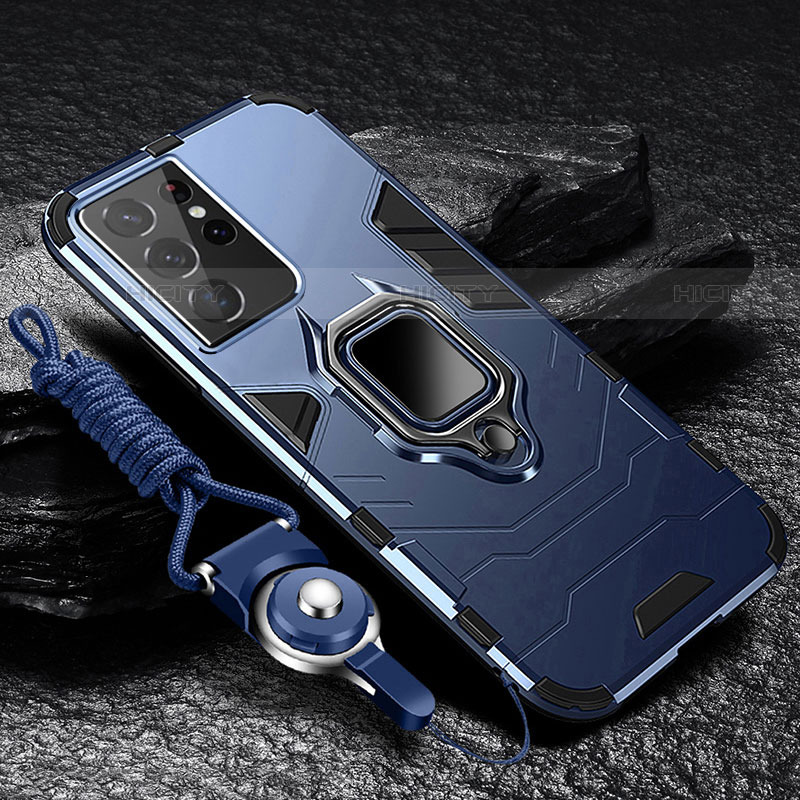 Custodia Silicone e Plastica Opaca Cover con Magnetico Anello Supporto T06 per Samsung Galaxy S22 Ultra 5G