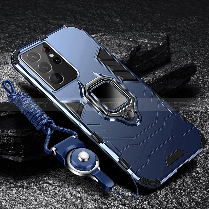 Custodia Silicone e Plastica Opaca Cover con Magnetico Anello Supporto T06 per Samsung Galaxy S24 Ultra 5G