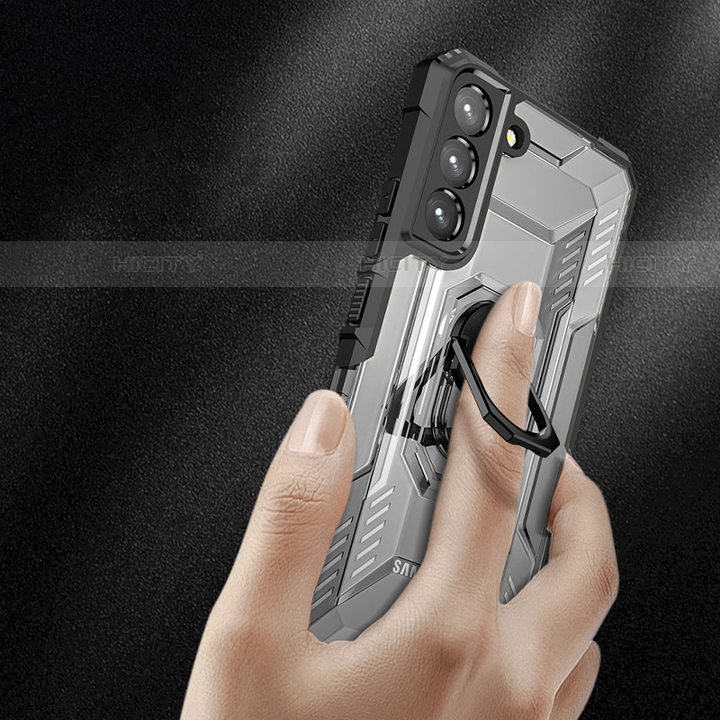 Custodia Silicone e Plastica Opaca Cover con Magnetico Anello Supporto T07 per Samsung Galaxy S21 5G