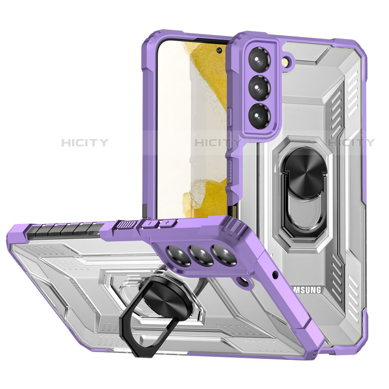 Custodia Silicone e Plastica Opaca Cover con Magnetico Anello Supporto T07 per Samsung Galaxy S21 Plus 5G Viola