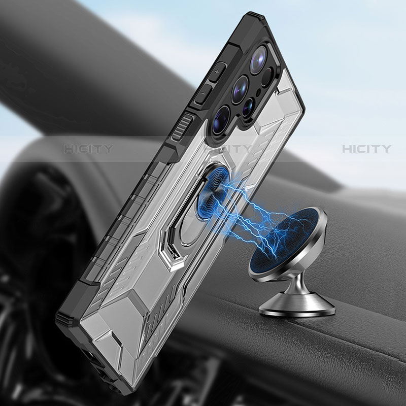 Custodia Silicone e Plastica Opaca Cover con Magnetico Anello Supporto T07 per Samsung Galaxy S23 Ultra 5G