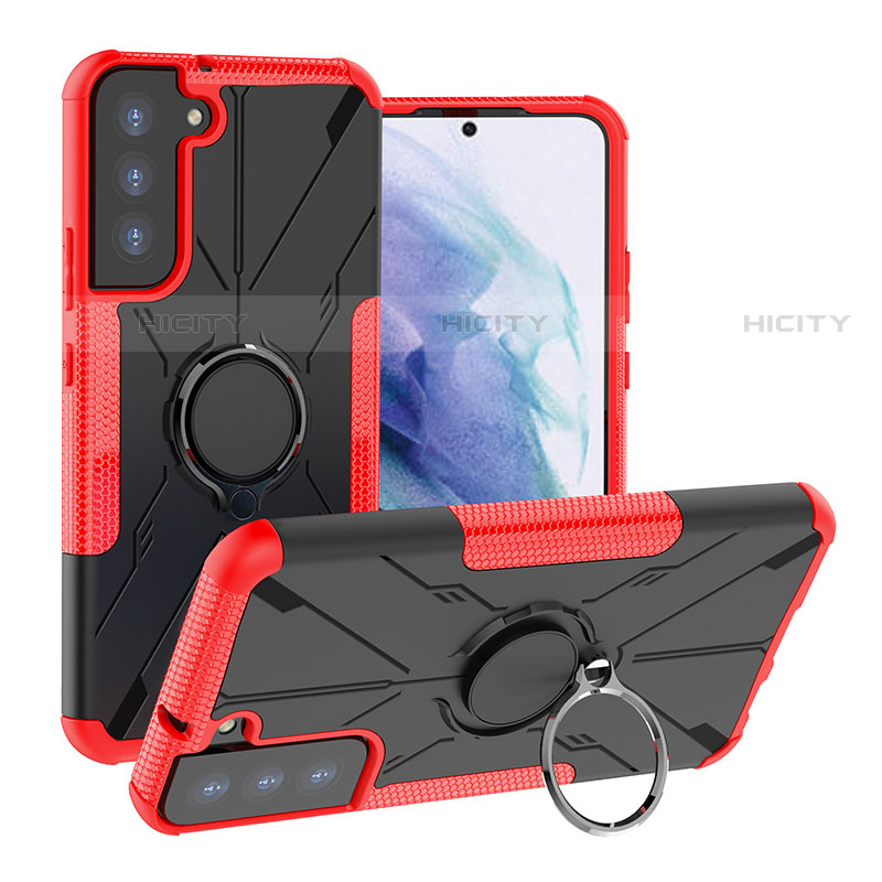 Custodia Silicone e Plastica Opaca Cover con Magnetico Anello Supporto T08 per Samsung Galaxy S21 5G Rosso