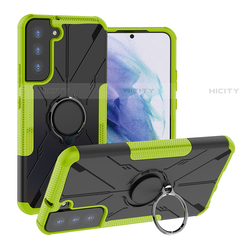 Custodia Silicone e Plastica Opaca Cover con Magnetico Anello Supporto T08 per Samsung Galaxy S21 5G Verde