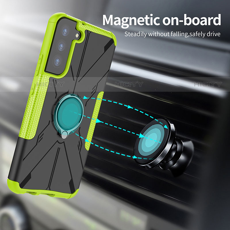 Custodia Silicone e Plastica Opaca Cover con Magnetico Anello Supporto T08 per Samsung Galaxy S21 FE 5G