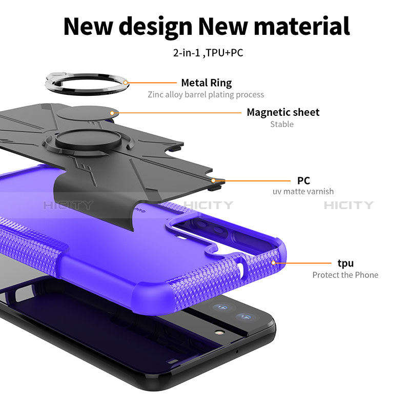 Custodia Silicone e Plastica Opaca Cover con Magnetico Anello Supporto T08 per Samsung Galaxy S24 5G