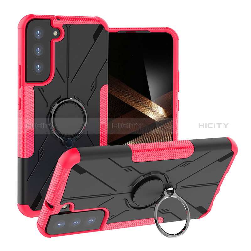 Custodia Silicone e Plastica Opaca Cover con Magnetico Anello Supporto T08 per Samsung Galaxy S24 Plus 5G Rosa Caldo
