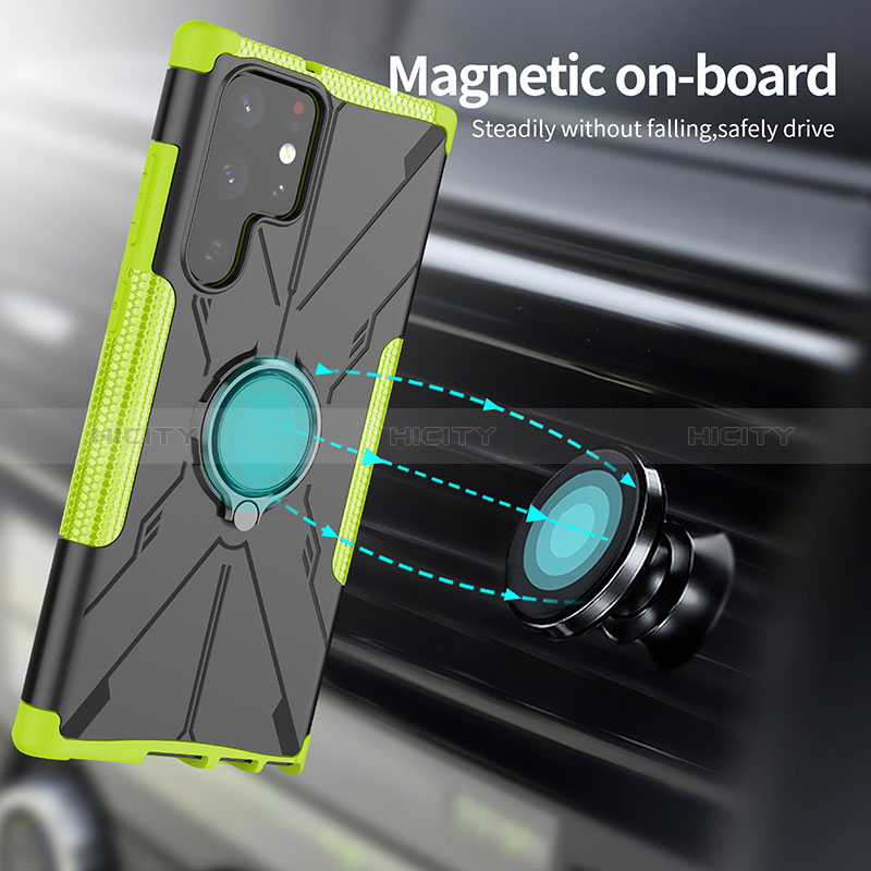 Custodia Silicone e Plastica Opaca Cover con Magnetico Anello Supporto T08 per Samsung Galaxy S24 Ultra 5G